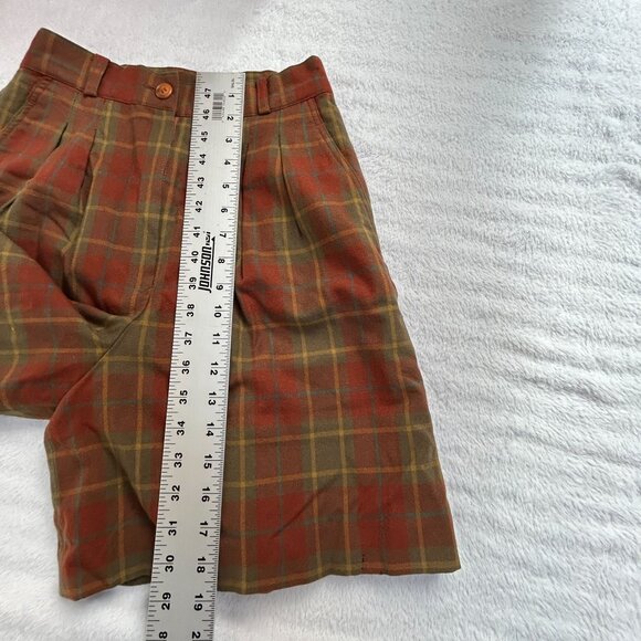 Women’s Checkered High Waist Pleated Shorts Red Brown Casual Lined Pockets 64-68 - Picture 7 of 12